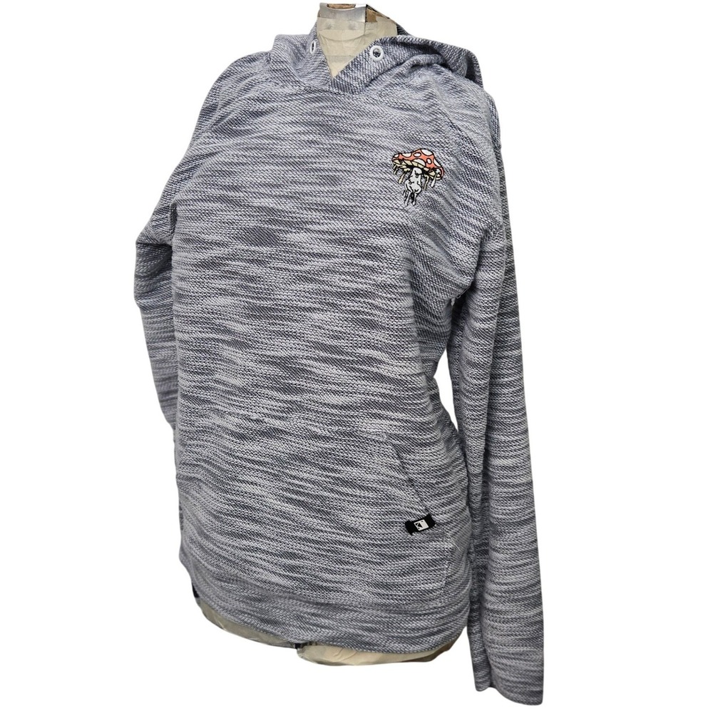 Dikotomy Mens M Pullover Hoodie Grey Marled Melting‎ Mushroom Embroidered Trippy